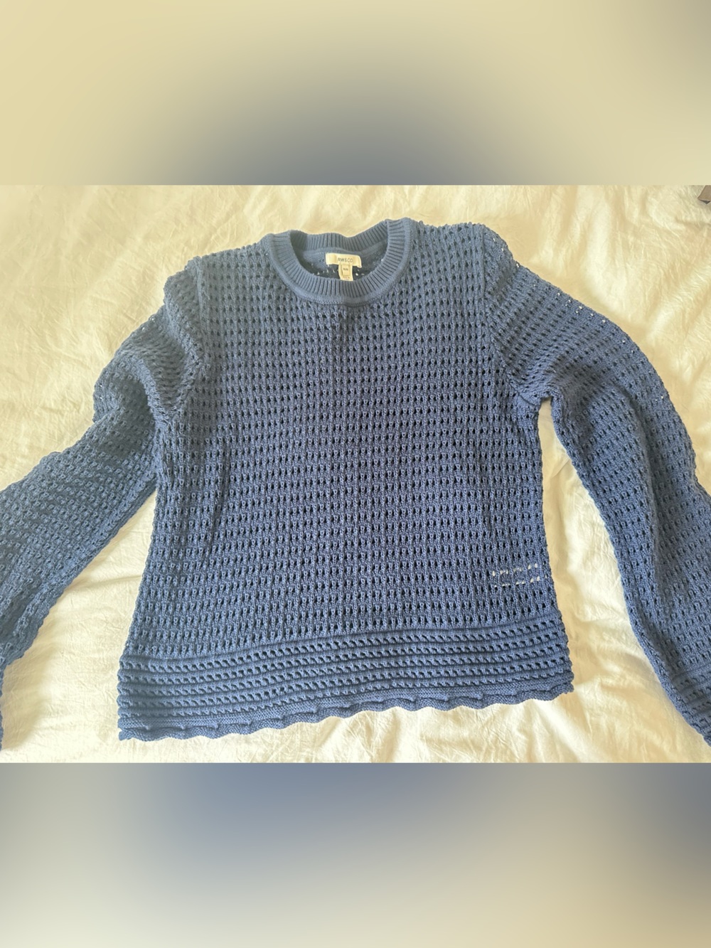 RW&CO Brand New Navy Crochet Crewneck 100% Cotton Sweater
